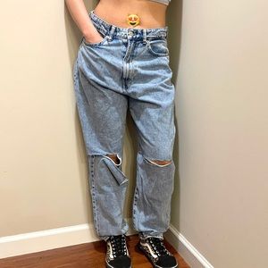 &Denim by H&M Ultra High Waist Ripped Denim Loose Ankle Length Mom Jeans US8